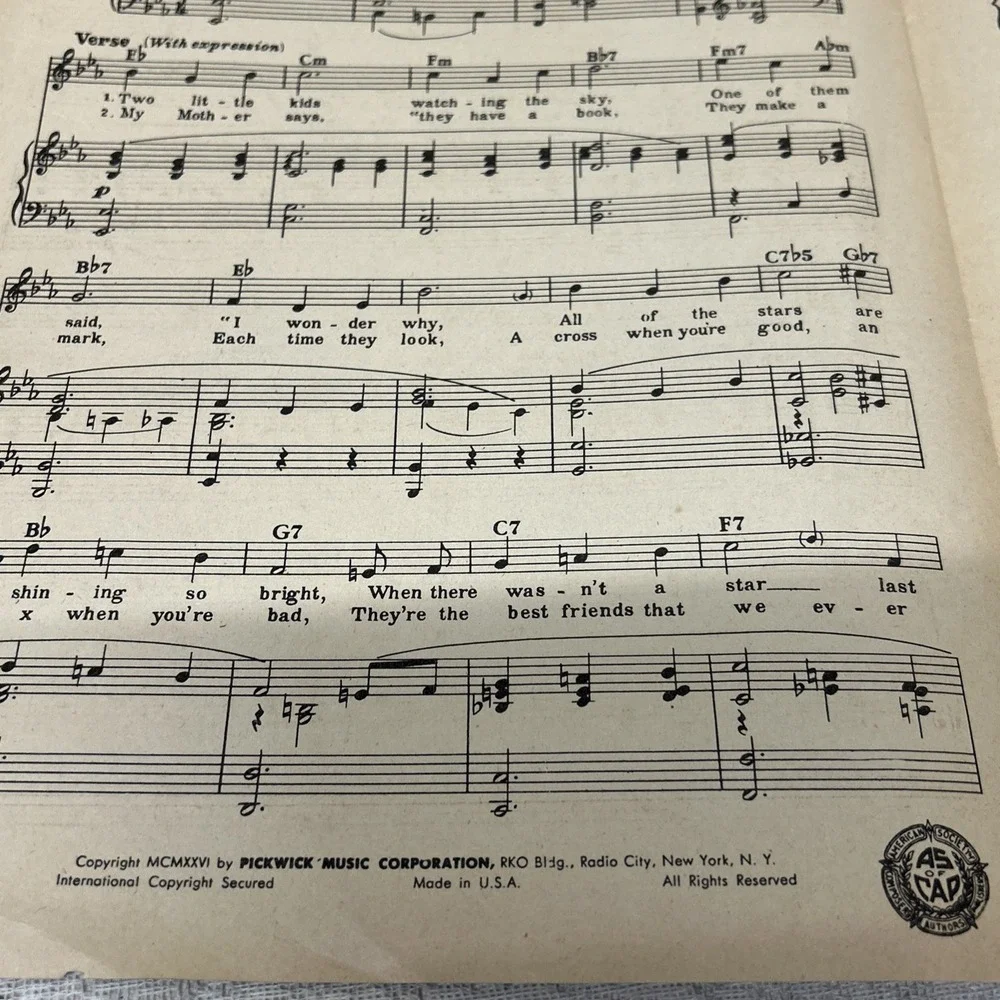 ANDREWS SISTERS SHEET MUSIC Stars are‎ the Windows of Heaven